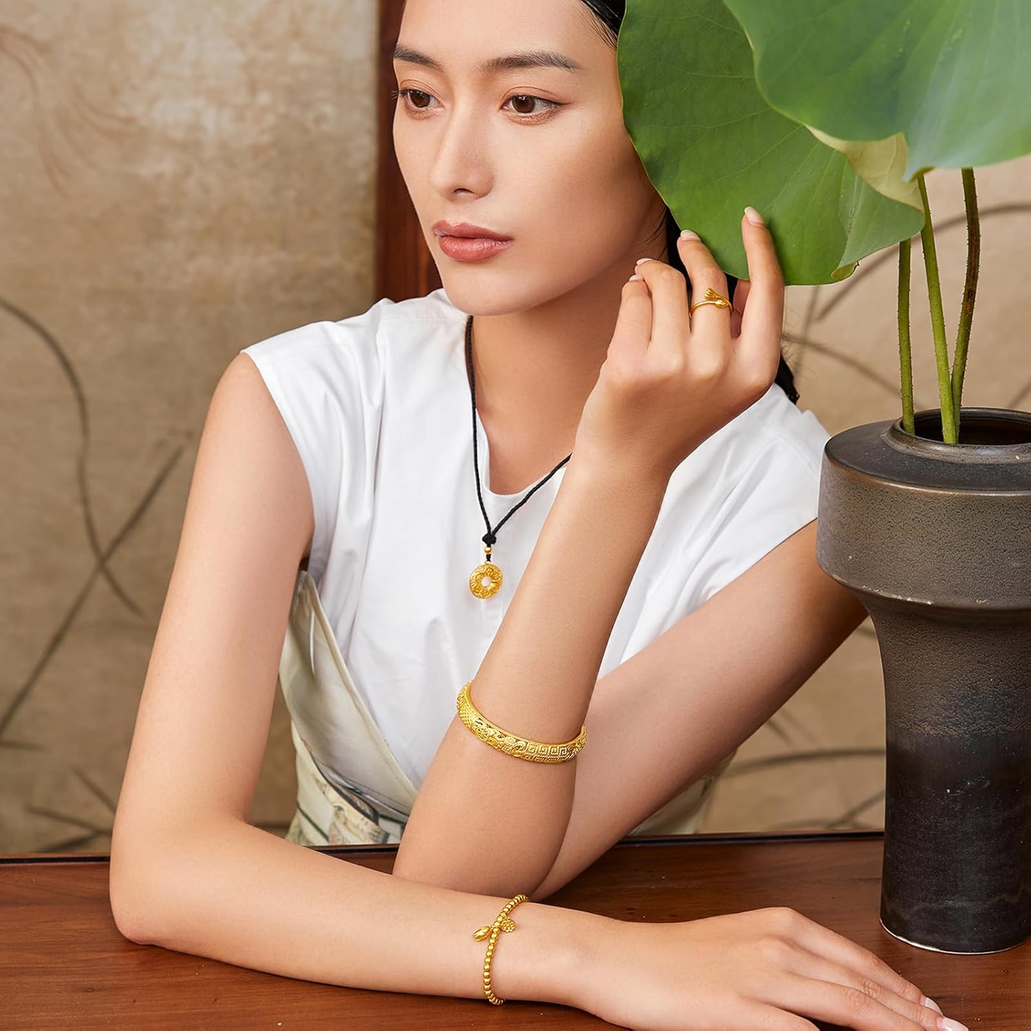 24K Pure Gold Lotus Flower Rings 999 Yellow Gold Stacking Floral Stackable Rings For Women Ladies Girlfriend Lover Fashion Jewelry Band Ring Adjustable Size With Gifts Box A019369