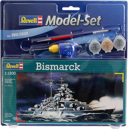 Miniatura 2 de Revell Set de modelos 65802 Bismarck 1:1200 Escala 1:1200 Kit de modelo de plástico sin pintar con pegamento profesional Contacta, pincel y pinturas