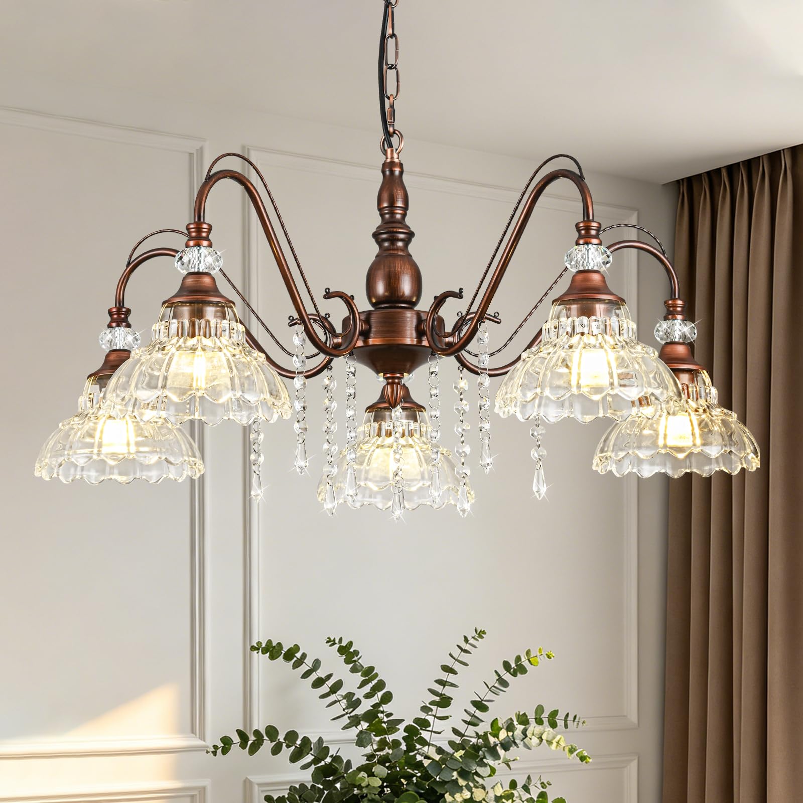 Rainzepher 5 light vintage antique red bronze chandelier with flower shades