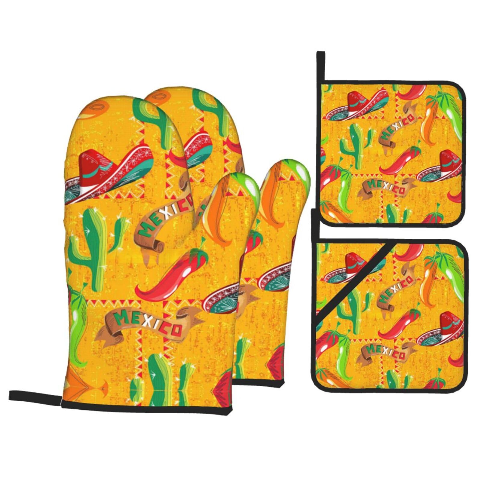 Cactus Hat And Chili Pepper Oven Mitts And Pot Holders Sets Open The Lid Of The Kitchen Pot Microwave Oven Bowl Plate
