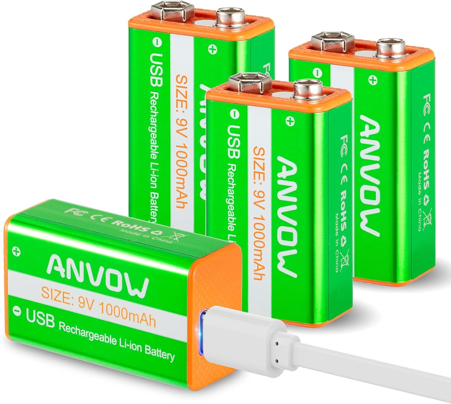 ANVOW Rechargeable 9V Batteries, True 9V Battery 9Volt