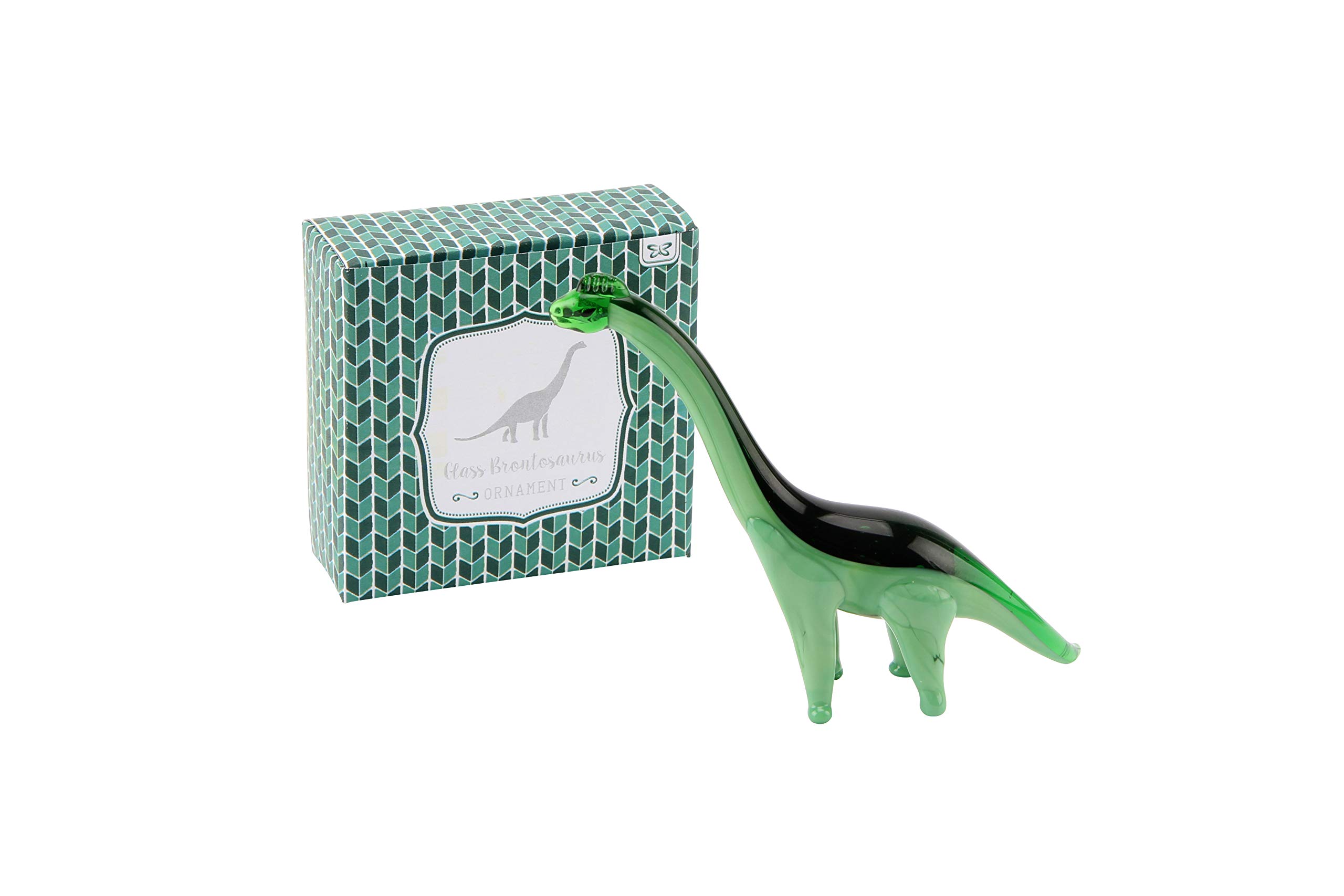 Cgb Giftware Green Glass Brontosaurus Dinosaur With Gift Box | Handblown Artisan Glass | Gift For Him Gb02996