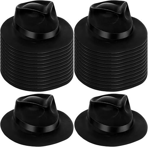 Sureio 24 Pieces Fedora Gangster Hat, Plastic Gentlemen Hats, Gangster Costume Hats for Kids Adults 1920s Party Hats