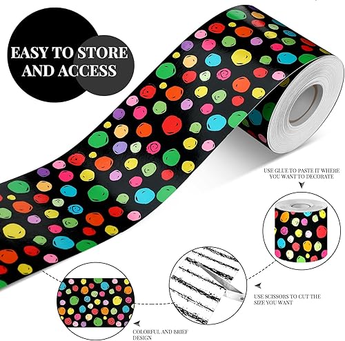Vista 49 de Zonon 65 Feet Bulletin Board Borders Black and White Polka Dots Striped Grid Borders Decorative Straight Scalloped Wavy Rolled Trim Classroom Back