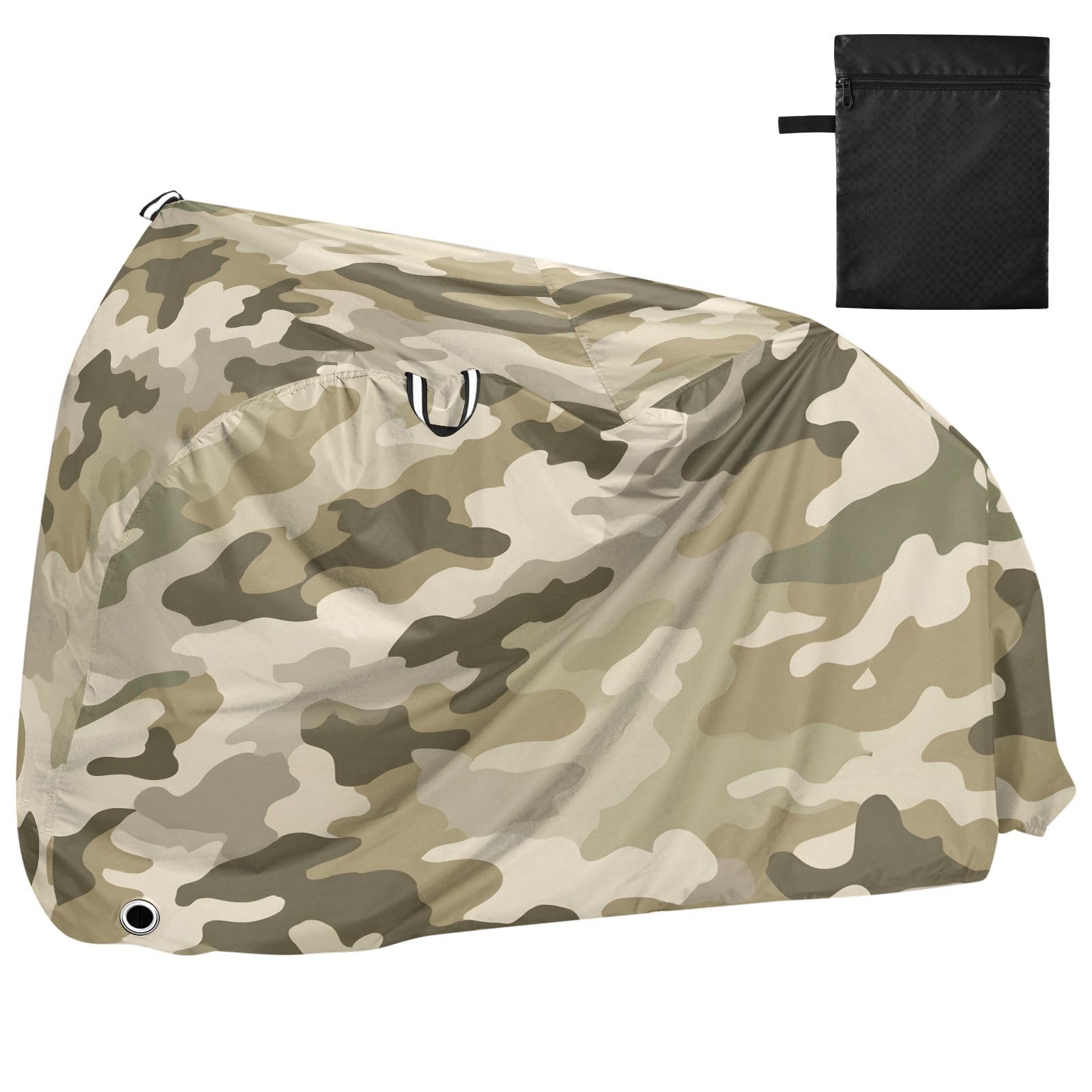 Housse de vélo imperméable pour vélo d'extérieur – Housse de pluie résistante au vent – Protection solaire pour VTT et vélo de route – Vert camouflage beige camouflage