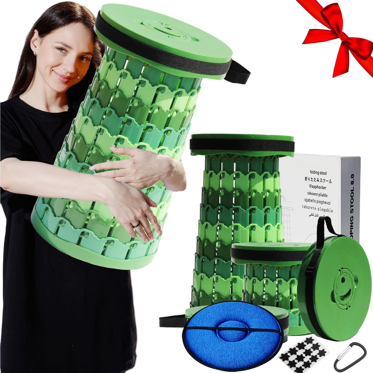 Upgraded 19.7"Portable Collapsible Folding Stool with Cushion Retractable Telescoping Foldable Stool for Adults Heavy Duty Camping Sturdy with Max