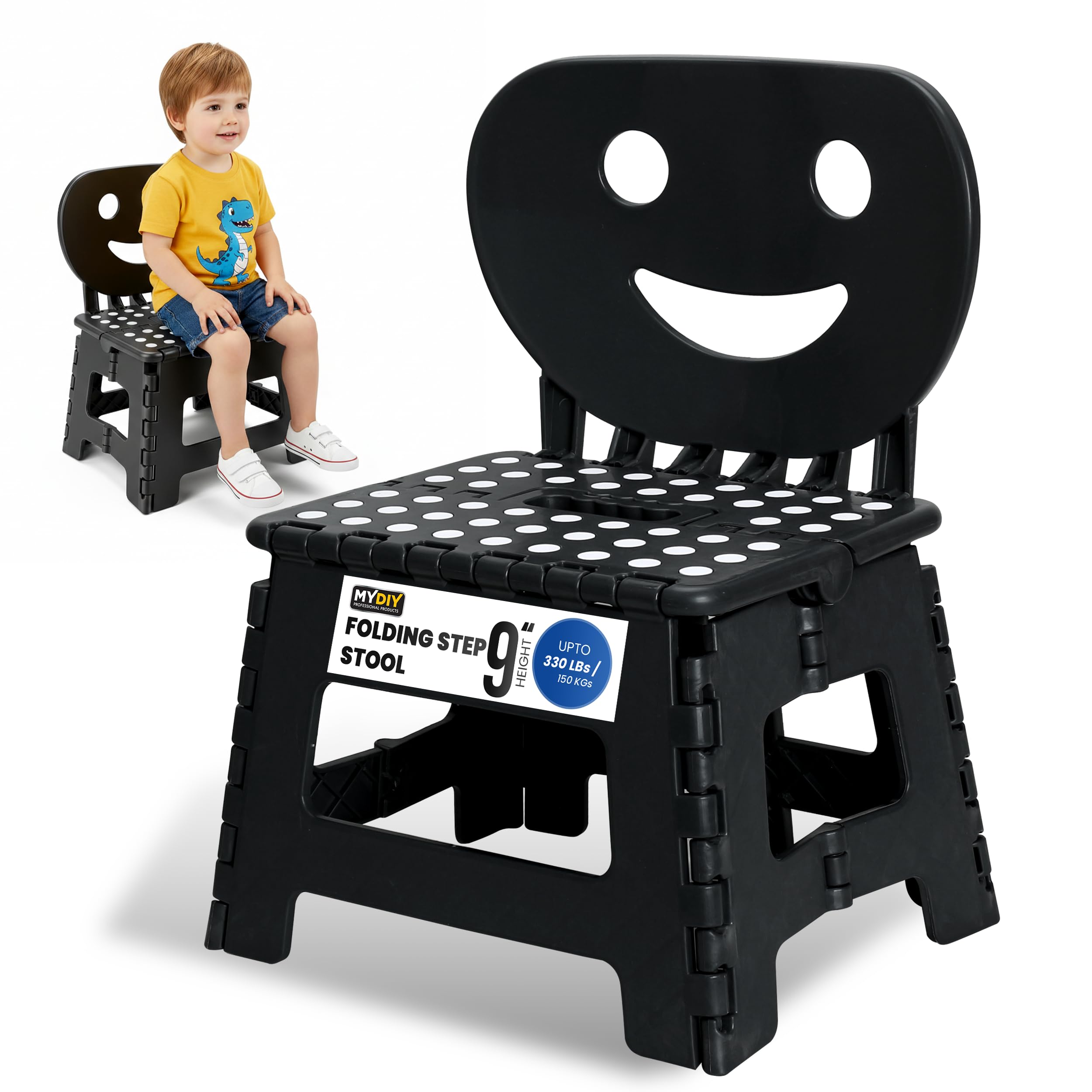 MY DIY Folding Step Stool 2-in-1 Foldable Chair & Step Stool - Sturdy & Lightweight Step Stools Supporting up to 150kg - Easy Carry Handles, Flat Foldable Stools for Adults & Kids Use at Home/Office