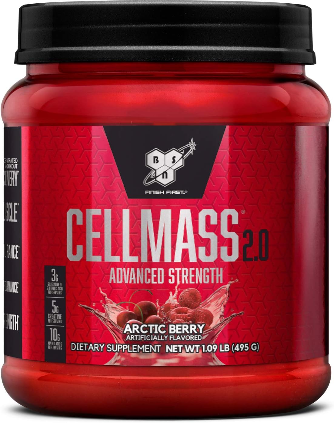 CELLMASS 2.0 Post Workout Recovery with BCAA, Creatine, & Glutamine - Keto Friendly - Arctic Berry, (25 Servings)