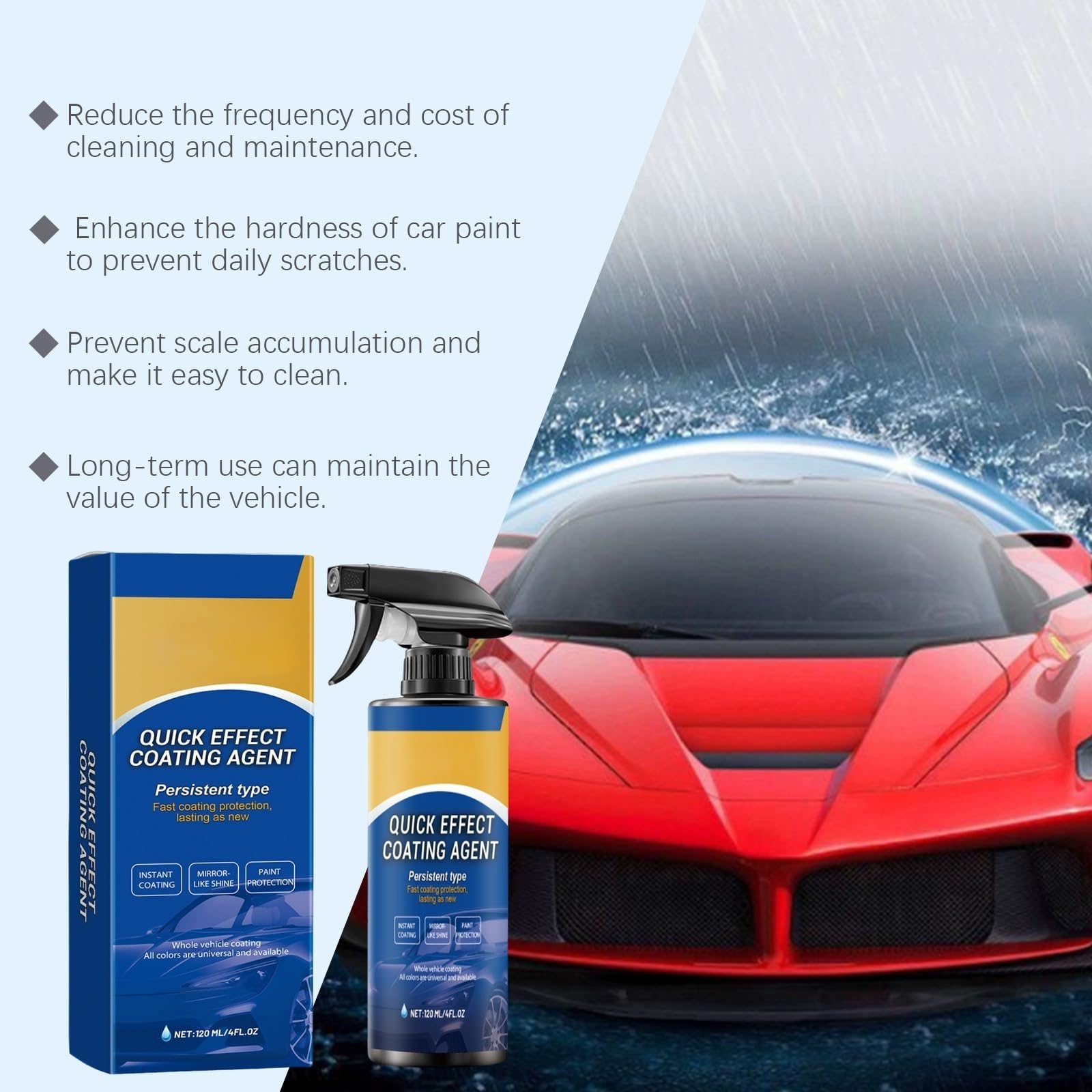 Quick Effect Coating Agent, Car Ceramic Spray, Quick Effect Coating Agent do samochodów, 3 w 1, szybki efekt powlekania, odpowiedni do wszystkich modeli samochodów.