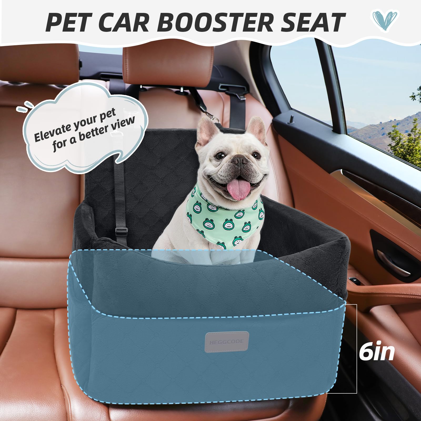 HEGGCOOE Small Dog Car Seat, Memory Foam Dog Booster Seats with Thick Cushion for Medium Dogs Under 35lbs, Detachable Washable Pet Car Seat with Storage Pockets,2 Safety Belts - 3