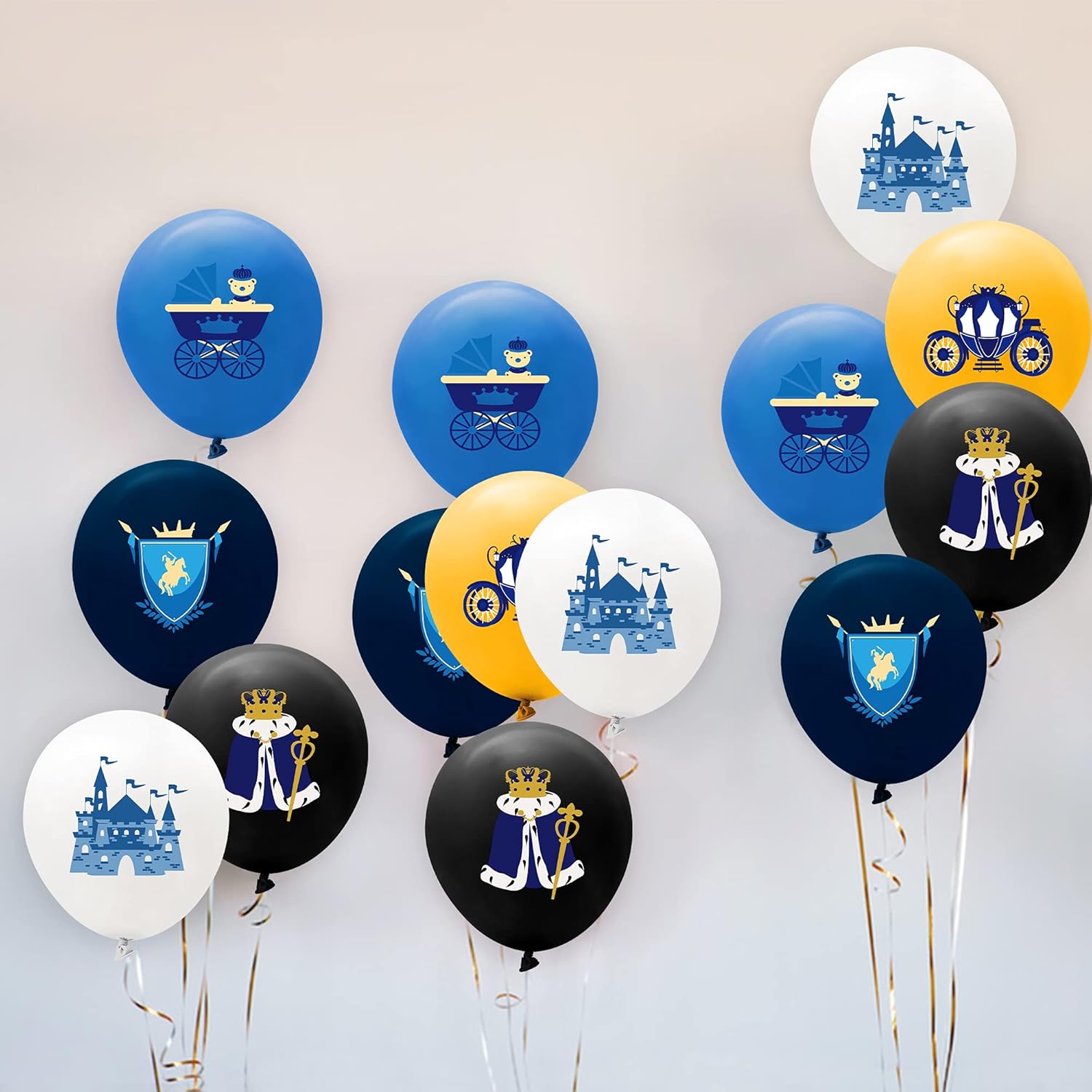 PANTIDE 52Pcs Blue Castle Prince Balloons Set 12 Inches Black White Gold Blue Latex Balloons Carriage Shield Colorful Prince Themed Birthday Party Favors Supplies Decoration for Kids Boys Baby Shower : Toys & Games