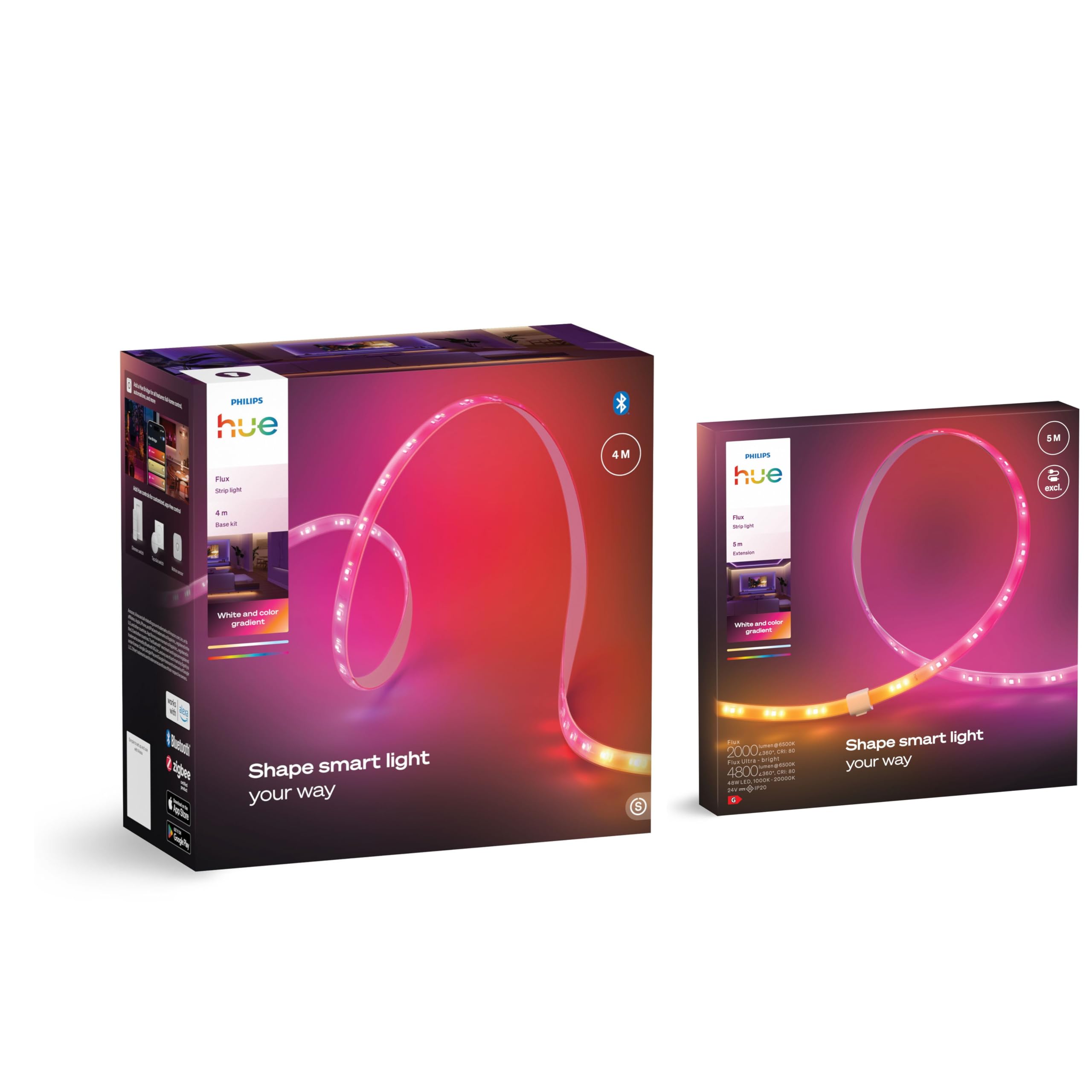 Philips Hue Flux - Tira de luces LED (9 m, luz blanca y de colores, incluye cable de alimentación), color blanco y blanco