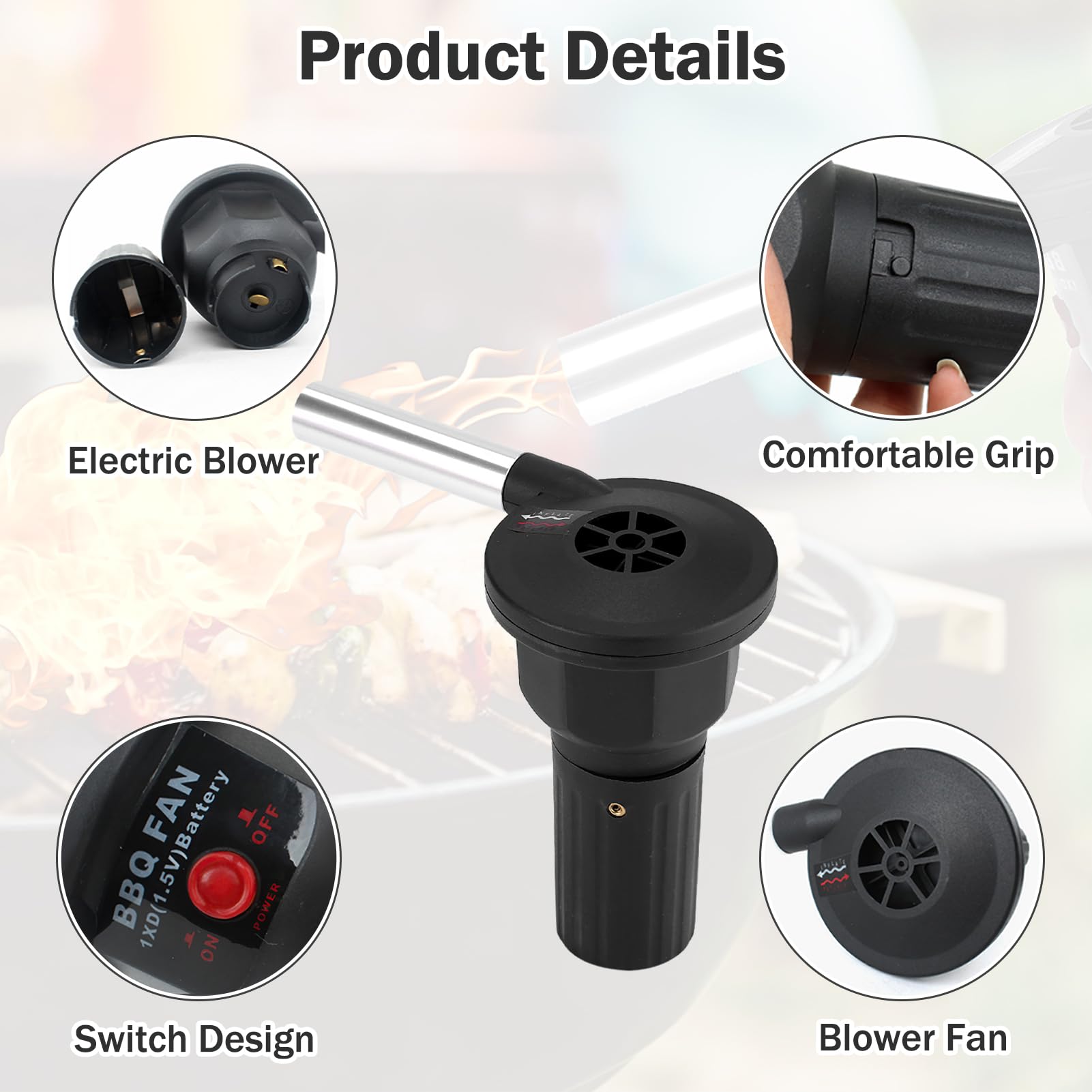 Soplador Barbacoa, Ventilador De Parrilla Portátil Alimentado Por Batería Con Control De Velocidad Del Mango Para Barbacoa Al Aire Libre, Picnic, Camping Y Senderismo