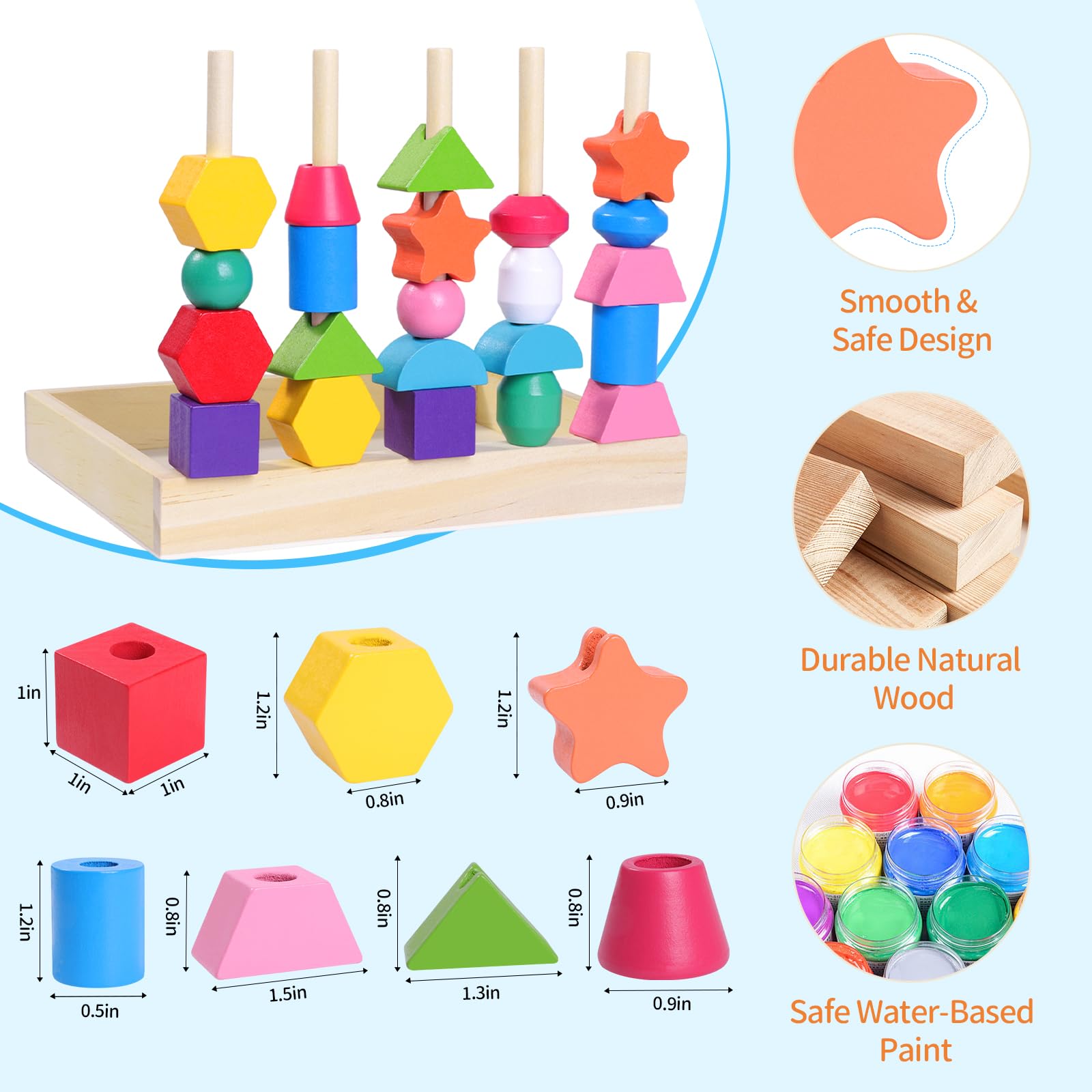 SILAIDESI Wooden Bead Sequencing Set for Seniors, Lacing & Stacking Activities, Memory Games for Elderly, Cognitive Aid for Adults