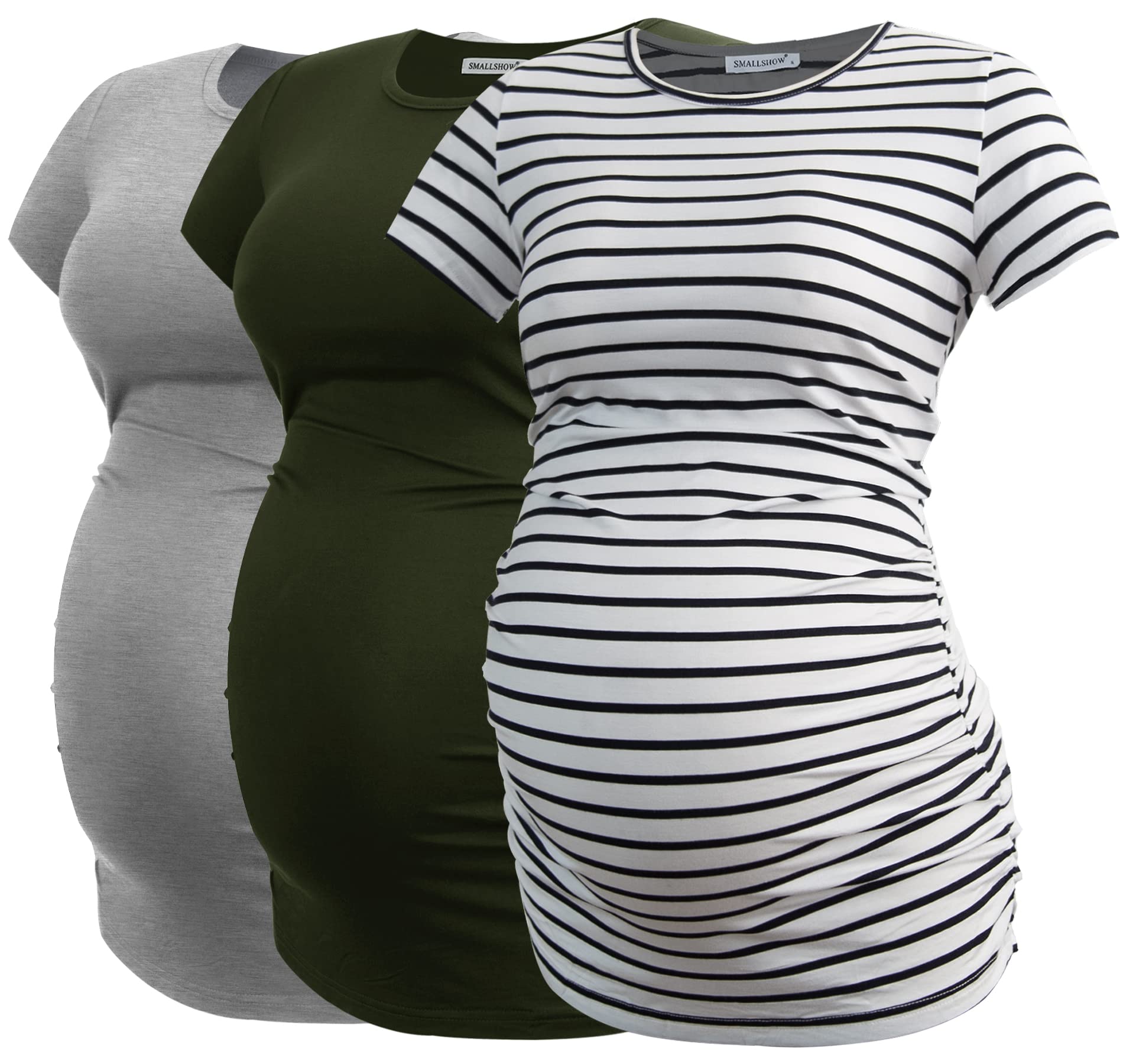 Smallshow Maternity Clothing Tops Side Ruched Pregnancy Clothes for Women 3-Pack — view 11