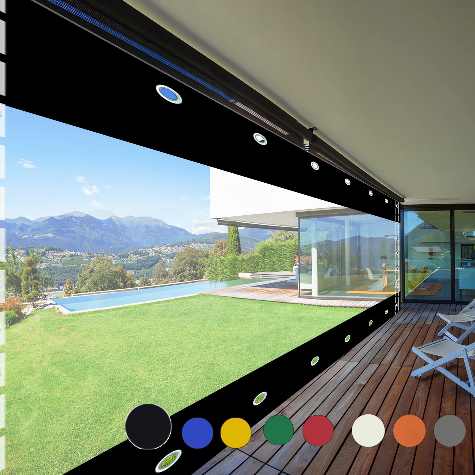Gyuezx Black Transparent Tarpaulin Side Panels,Outdoor Clear Tarp Curtain,100% Waterproof,Heavy Duty Tarpaulin With Grommets,For Pergola,Porch,Gazebo,Patio,Customisable H×W- 1.4X3m/4.59X9.84ft