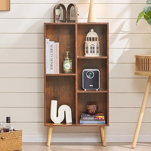 Miniatura 21 de LEYAOYAO Estantería de 10 cubos, estantería ancha moderna de 3 niveles con patas, estantería de madera de mediados de siglo, estuche grande rosa,