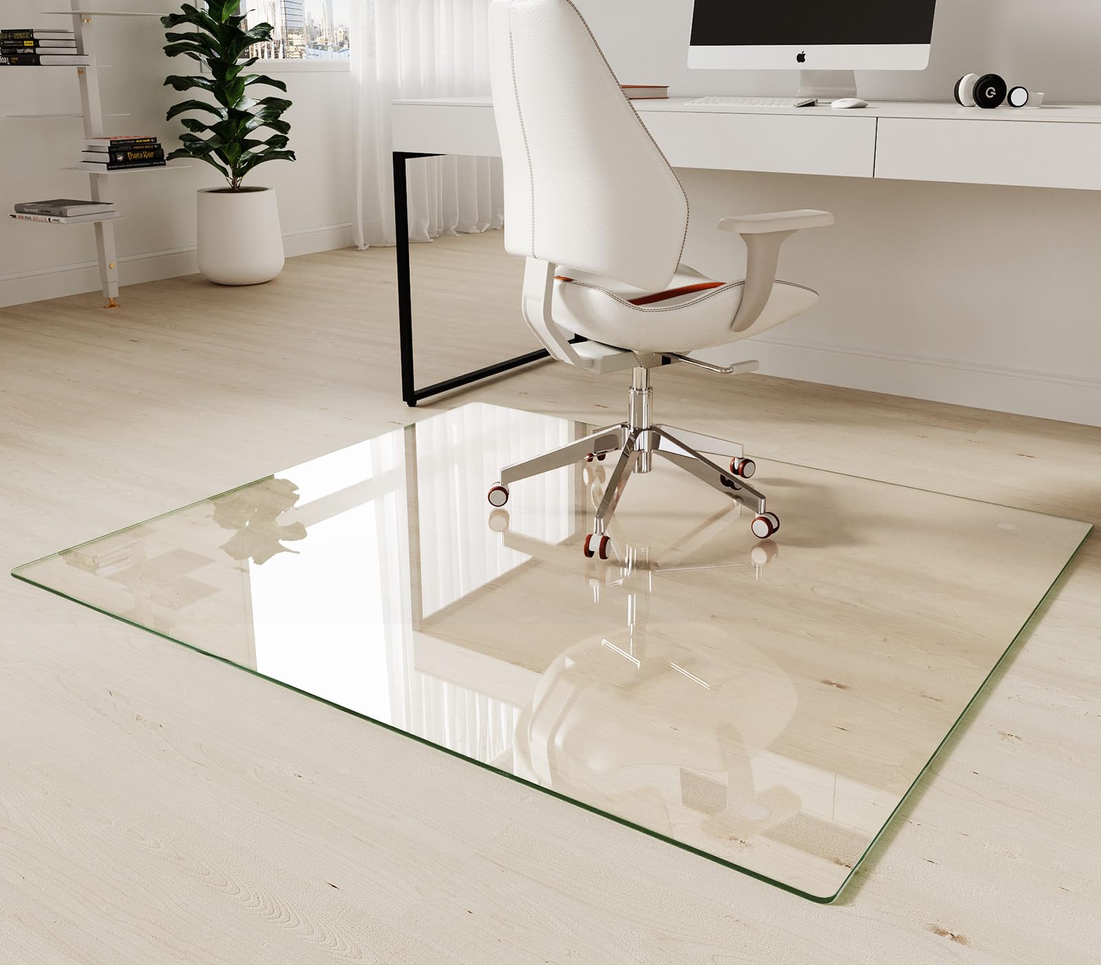 Koonmi Tempered Glass Chair Mat 45"x53" - Premium Office Chair Mat for Hardwood Floors & Low-Pile Carpet with 4 Non-Slip Pads - Thick