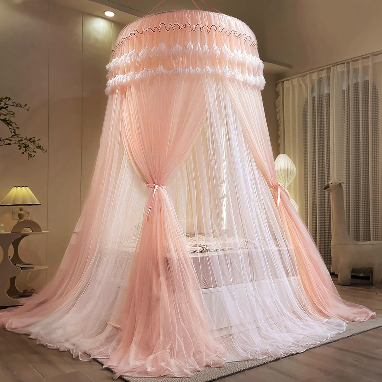 Kertnic Dreamy Bed Canopy for Girls, Princess Canopy Curtains Double Layer Sheer Mesh, Kids & Adults Canopies Netting Room Decor Tent Mosquito Net for