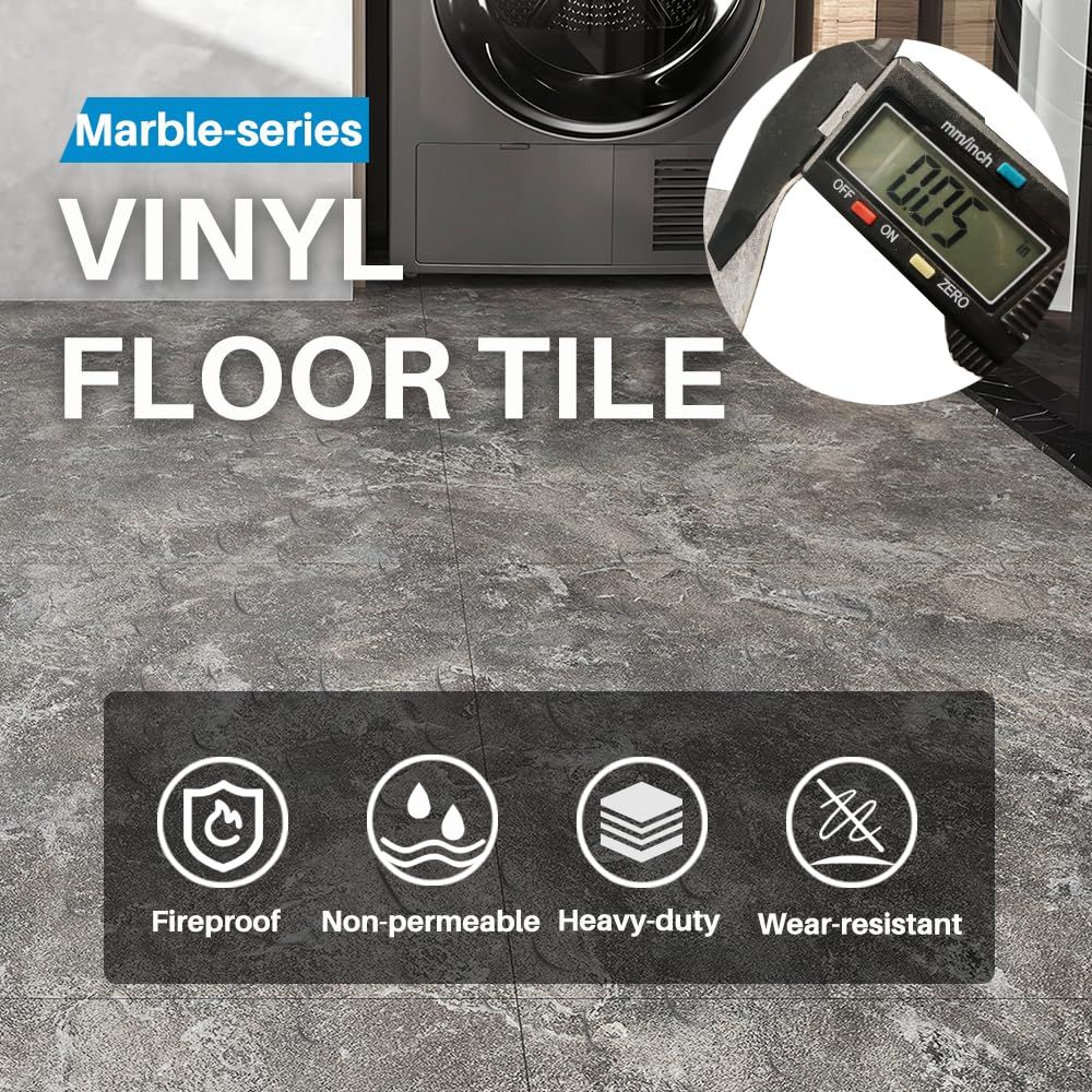 Chic Stone Vibe Underfoot – auxua Lot de 20 carreaux de sol à décoller et à coller, 30,5 x 30,5 cm d'épaisseur, tons gris, imperméables, sans résidus pour une ambiance instantanée