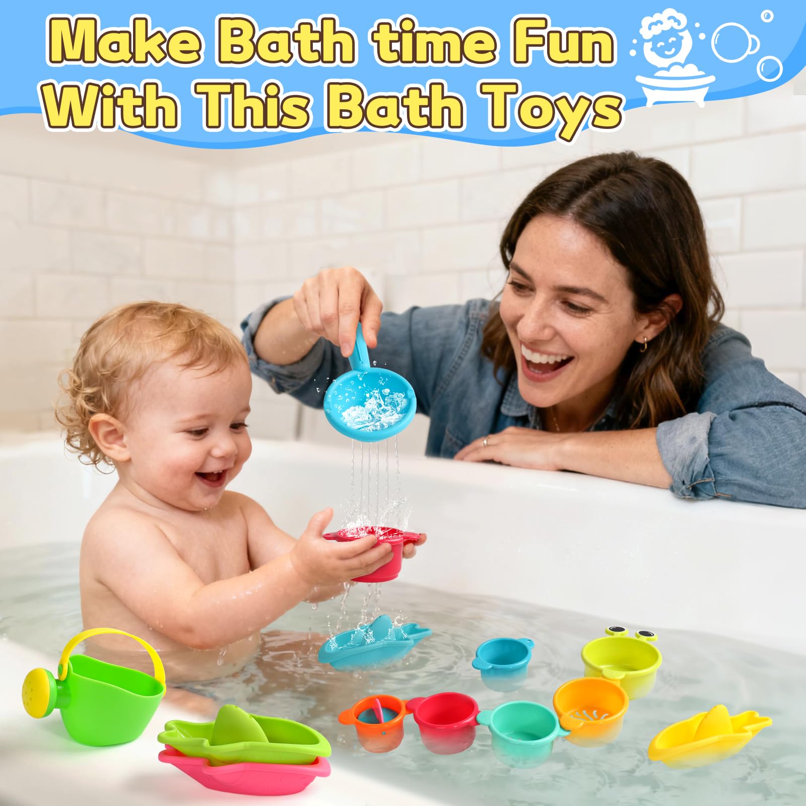 Badespielzeug Baby ab 1 2 3 4 Jahre Badewannenspielzeug,Wasserspielzeug Kinder Schwimmbad Pool Spielzeug Kinder Planschbecken Strand Spielzeug,13 Stück Schimmelfreies Badewannenspielzeug ab 1 2 3 jahr - 3