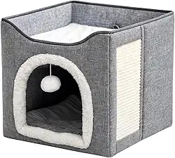 Casinha Para Gatos 2 Andares Dobrável Portatil Com Arranhador