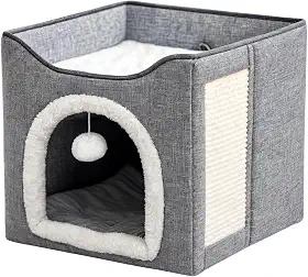 Casinha Para Gatos 2 Andares Dobrável Portatil Com Arranhador