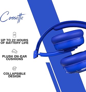 Skullcandy Cassette On-Ear Wireless Headphones, 22 Hr Battery, Microphone, Works with iPhone Android and Bluetooth Devices - Blue