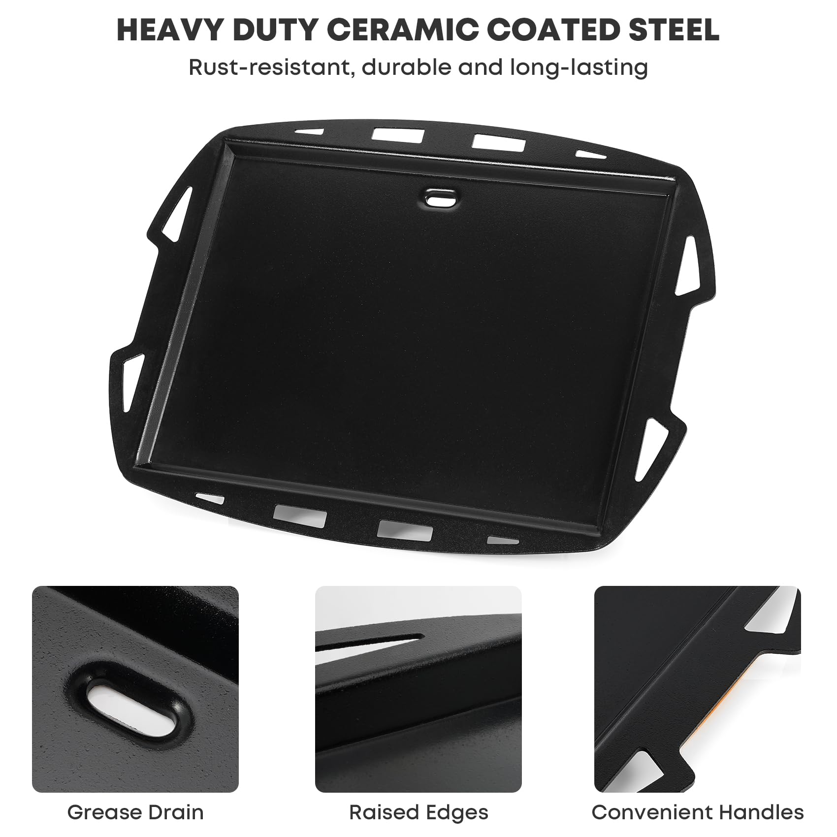 onlyfire Plancha Pleine Taille en Acier avec Revêtement Céramique pour Weber Q200, Q220, Q2000, Q2200 - Plaque de Cuisson Intégrale pour Barbecue à Gaz - Non Compatible avec Q240, Q2400 et Séries N