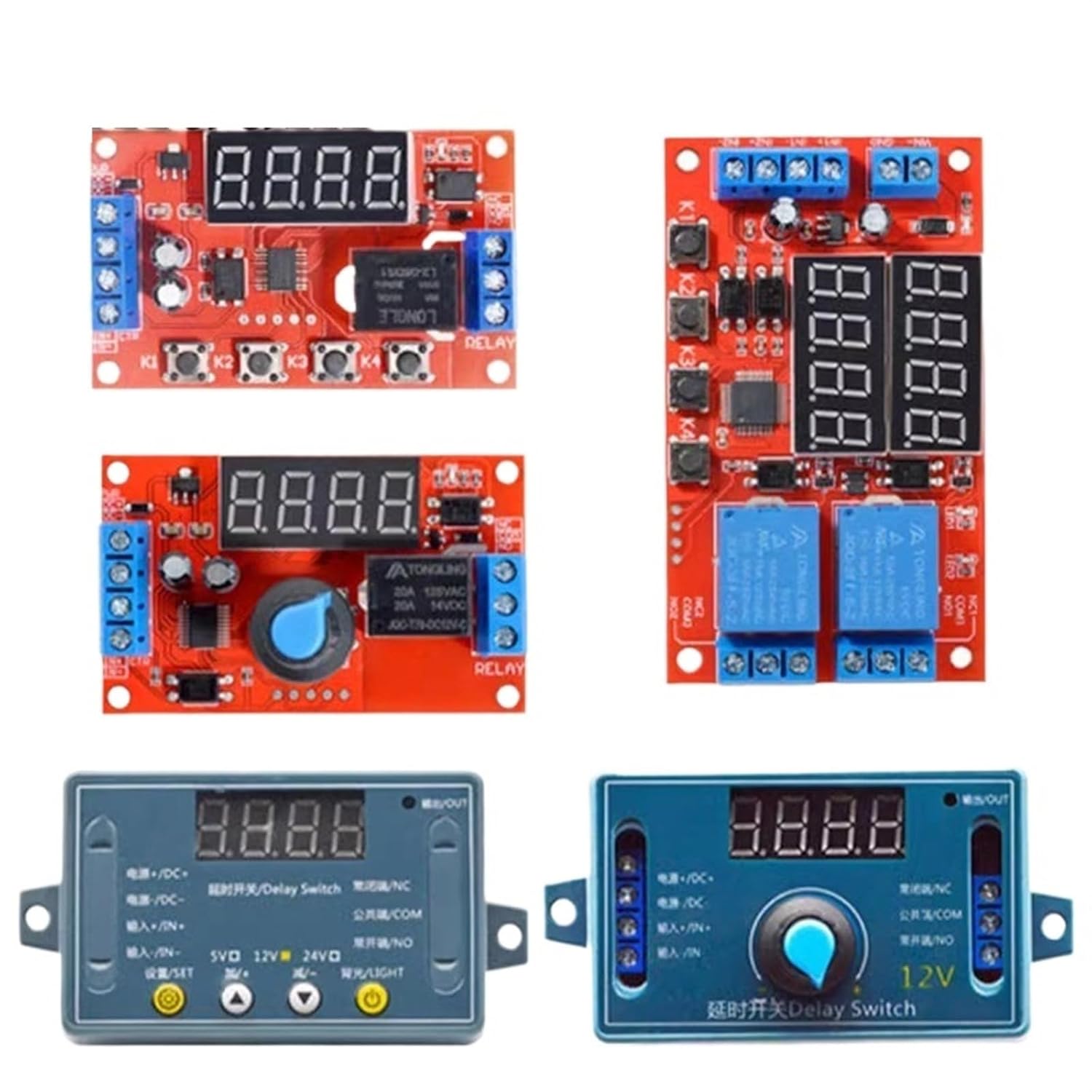 DC 5V 12V 24V 10A Adjustable Time Delay Relay LED Digital Timming Relay Timer Delay Trigger Switch Timer Control Switch(12V with Rotary)