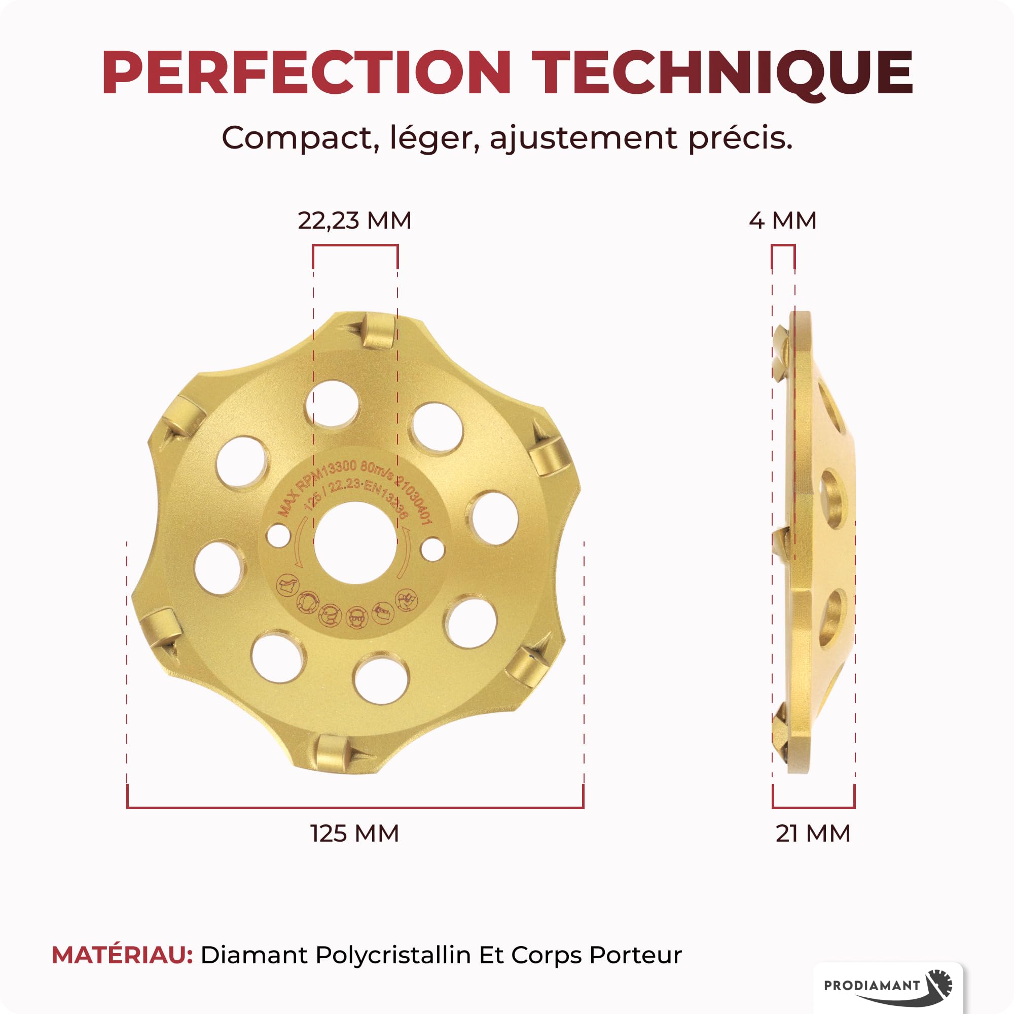 PRODIAMANT PKD Meule diamantée 125 mm pour meuleuse d'angle – 6 segments pour béton, chape et revêtements robustes – Durable et puissante