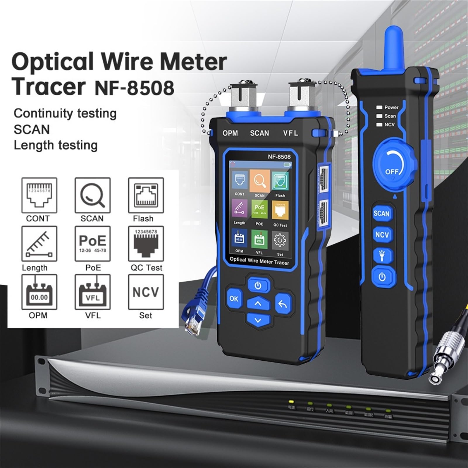 Tester per cavi di rete, Tester Per Cavi Di Rete, Misuratore Ottico, LCD Digitale Ricaricabile, Rilevatore Linea