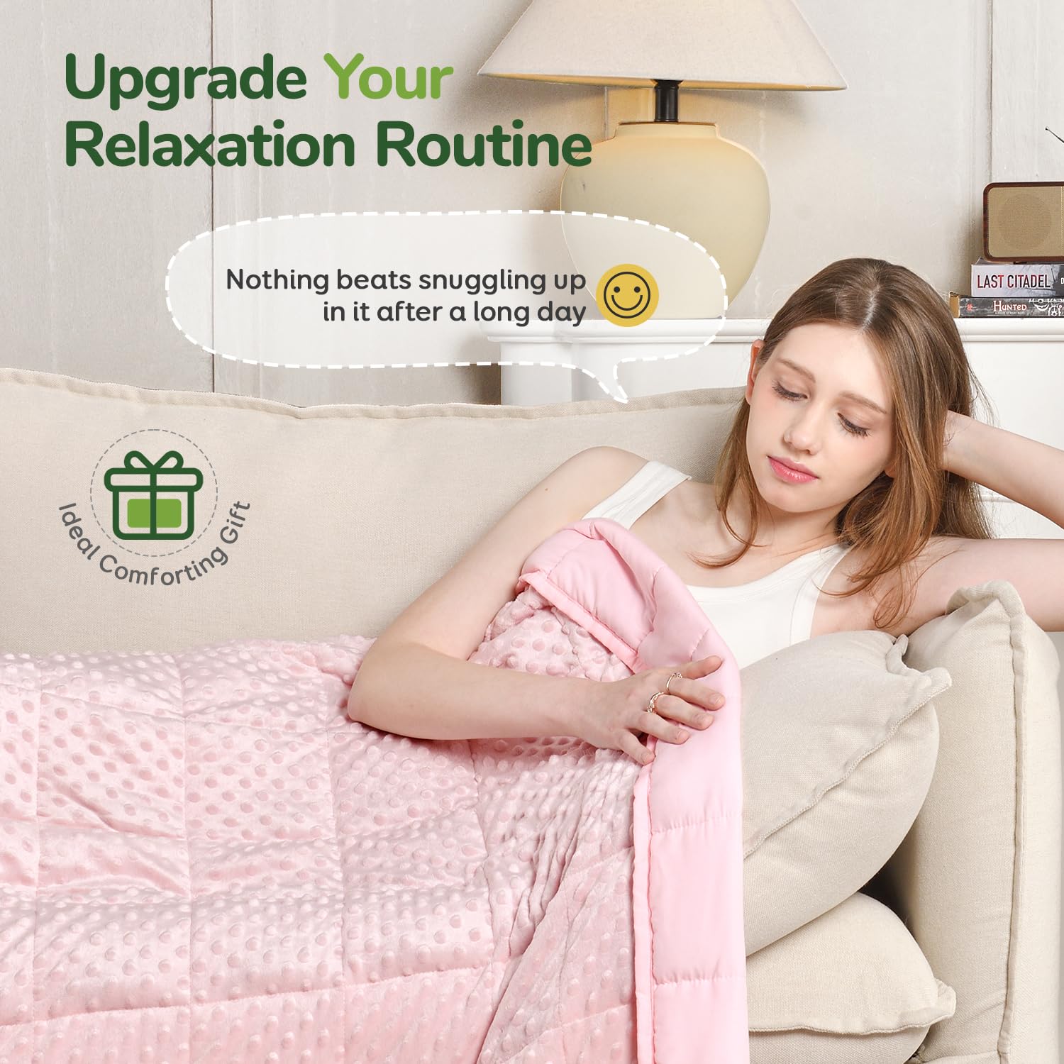 Sivio Coperta ponderata per letto matrimoniale da 6,8 kg, per adulti, con morbidi pois minky e accogliente microfibra rinfrescante, per rilassarsi e dormire, coperta pesante, 122 x 183 cm, rosa
