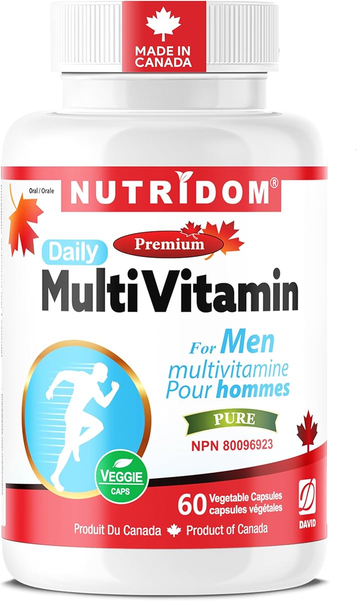 Nutridom Nutridom Daily Multivitamin for Men with Vitamin A, D3, E, C, B, Biotin, Calcium, Magnesium, Zinc, Iodine, Copper, Chromium, Selenium, Molybdenum, Vanadium, Lutein, Choline, Lycopene, Inositol, Beta-carotene (60 Capsules)
