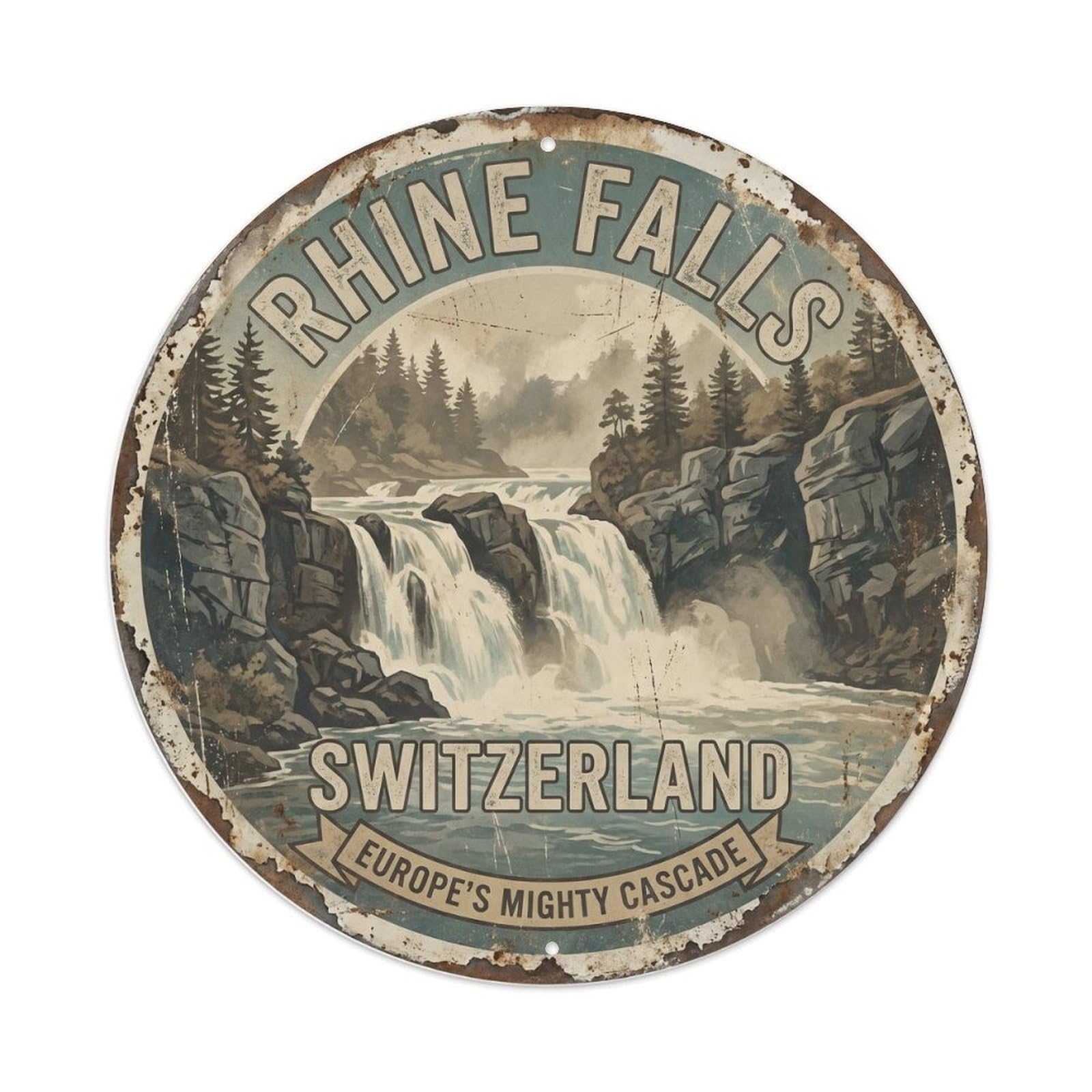 Vintage Travel Rhine Falls Switzerland Metal Tin Sign