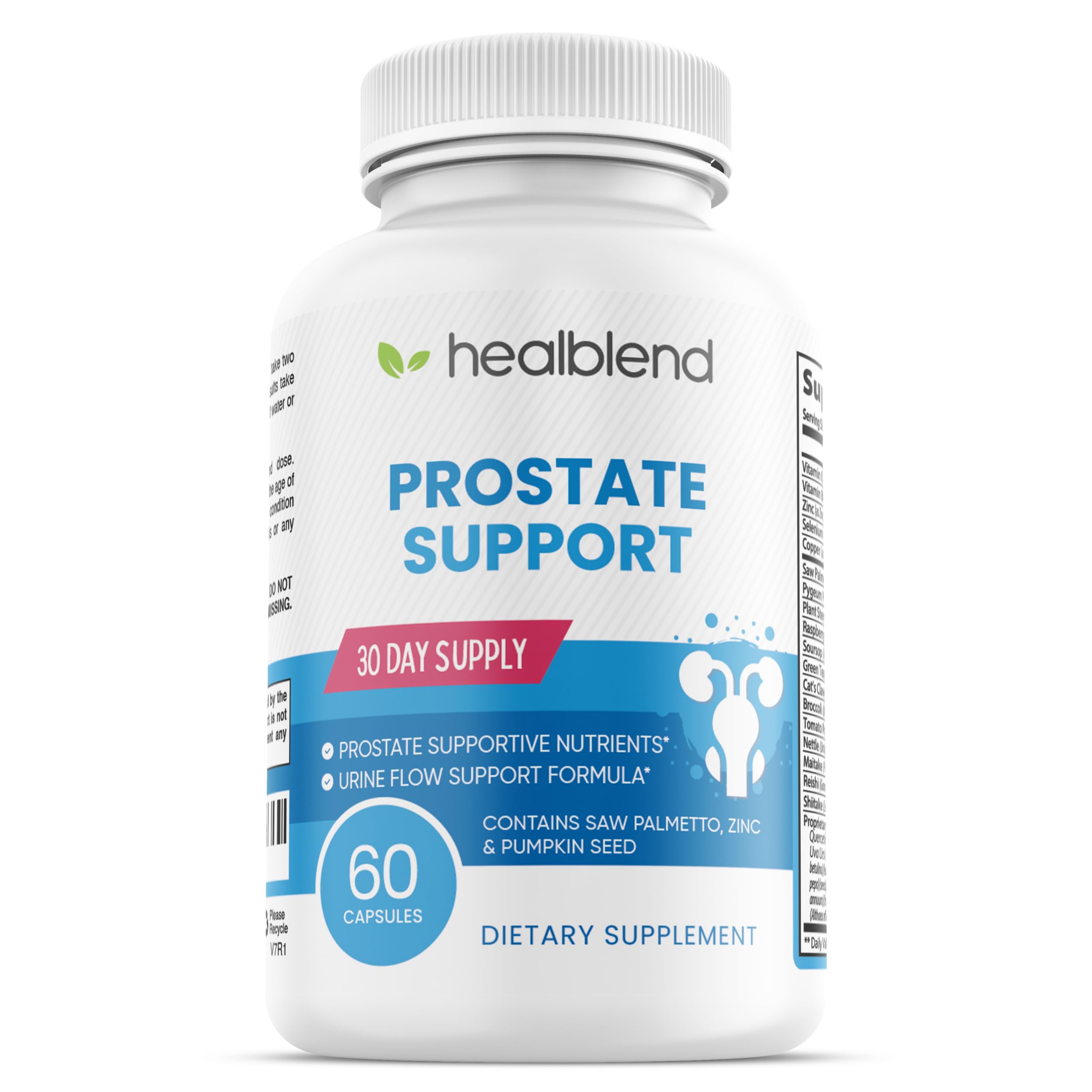 healblend Suplemento fitoterápico com Saw Palmetto, Pygeum africanum, zinco e sementes de abóbora, 60 cápsulas