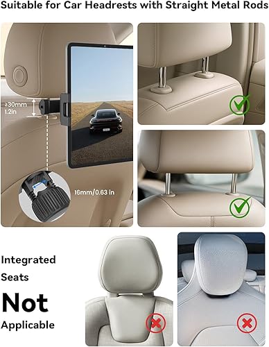 Miniatura 7 de OHLPRO Soporte para tableta para reposacabezas para asiento trasero de automóvil, soporte para iPad compatible con tablet de 4.7 a 13 pulgadas para