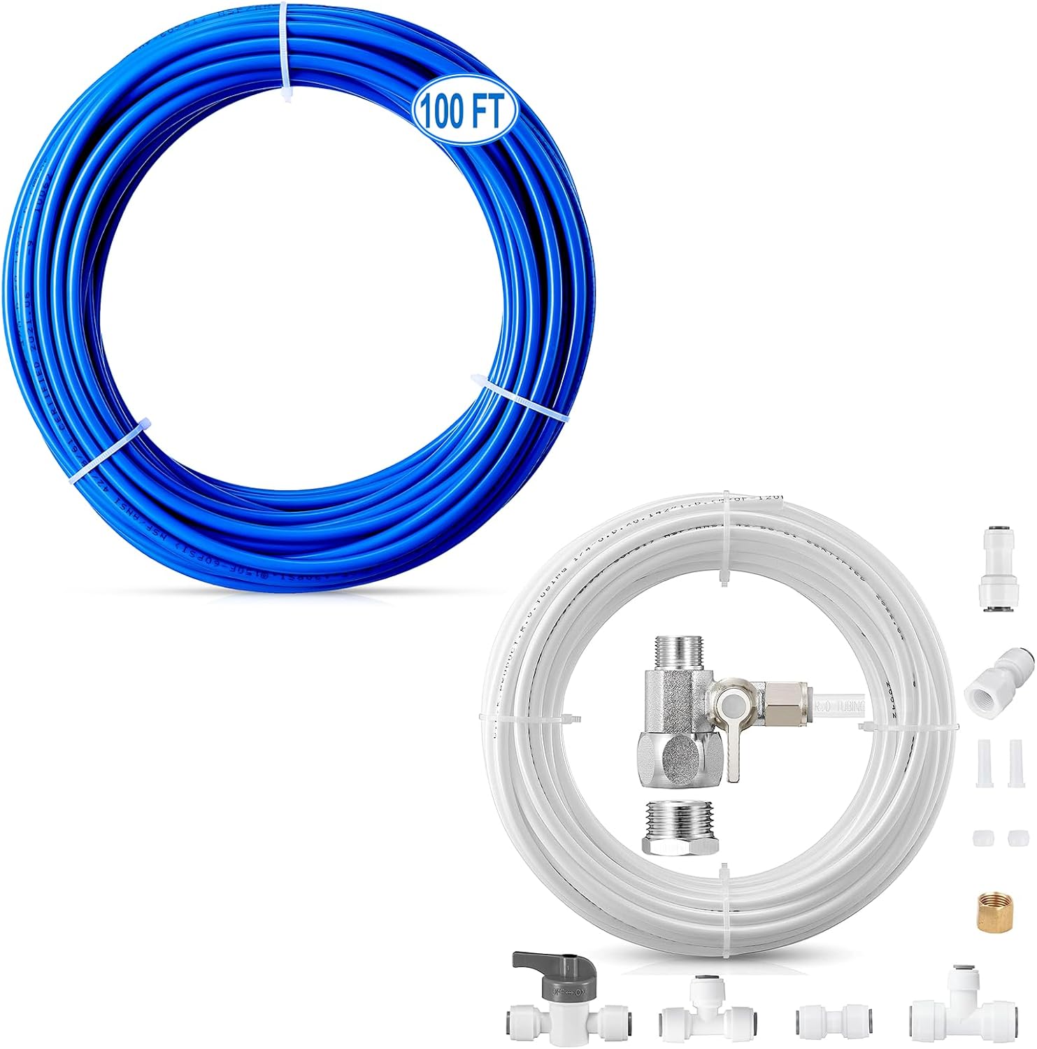 100FT 1/4 Inch O.D. RO Water Tubing & Refrigerator Line Kit, NSF Certified, BPA Free, Blue, 120FT
