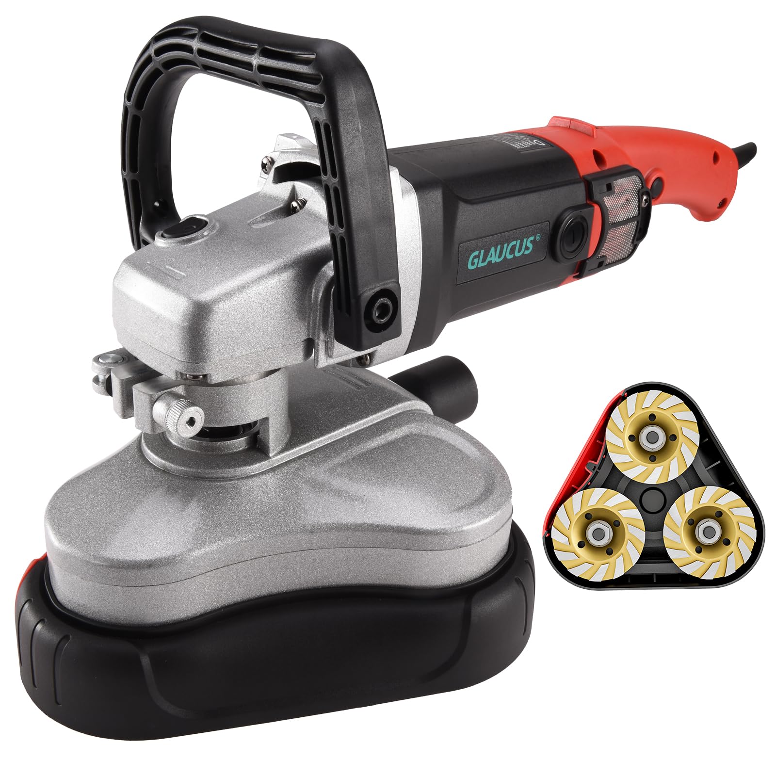 GLAUCUS® 4” 4-Inch Three-Axis Grinder Concrete Surface Grinder，Floor, wall, ceiling sanding (Red)