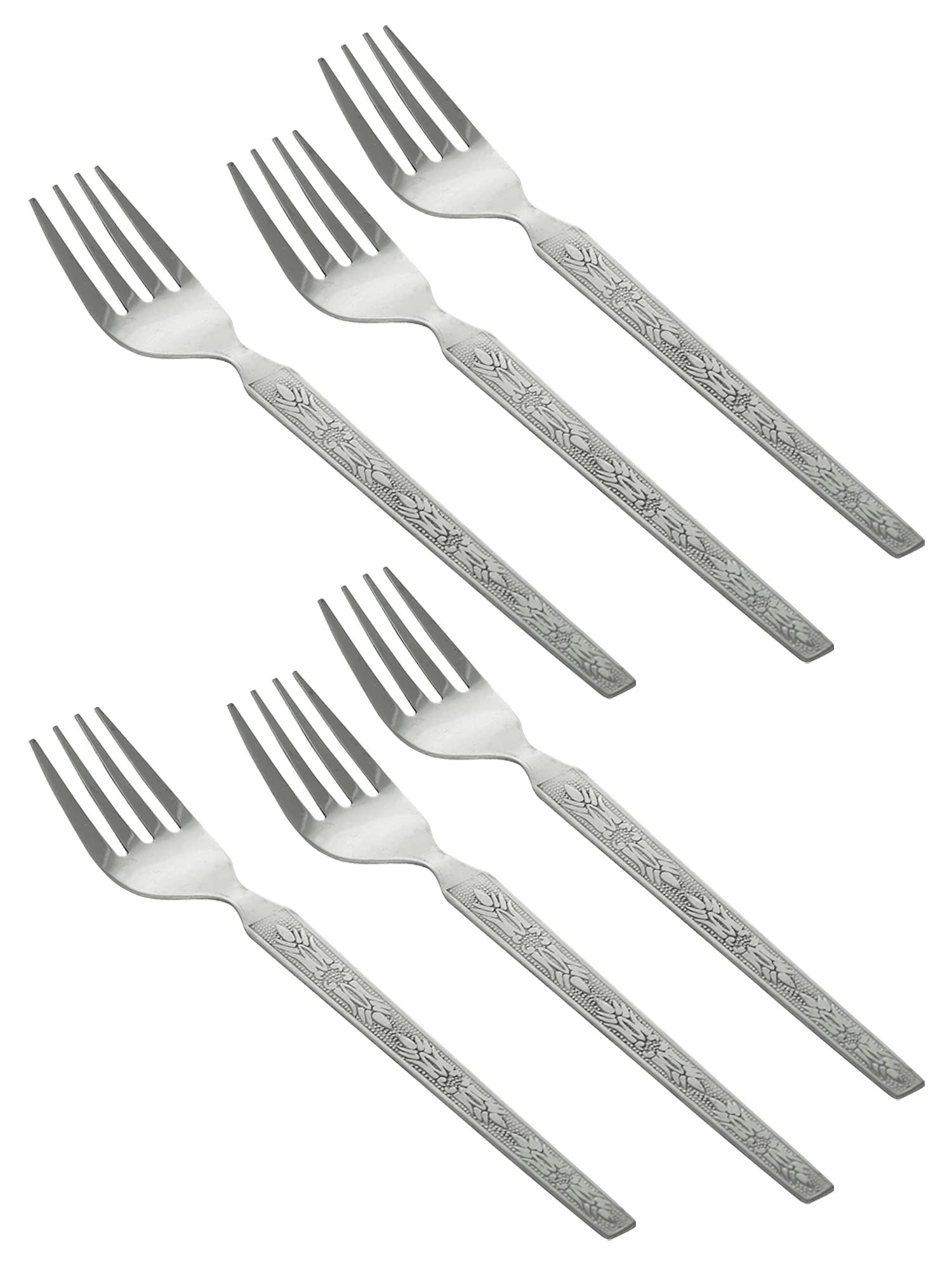 Fun HomesCutlery Stainless Steel Dinner Forks with Square Edge, Set of 6 (Silver), Standard