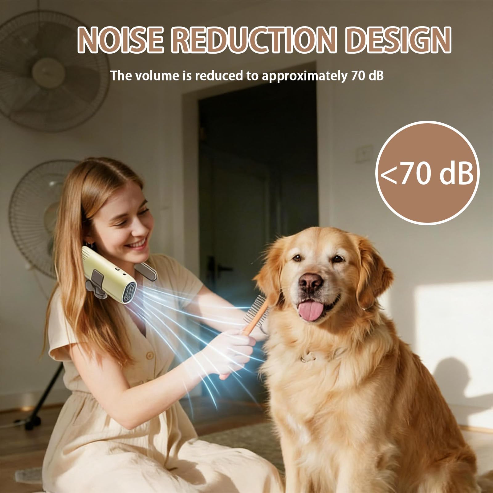 Sèche-Cou pour Animaux Mains Libres, Ultra Silencieux (40 DB), Sèche-Cheveux pour Chien Blower avec Vitesse & Température Réglables 3 Niveaux, Support De Cou pour Chats et Chiens