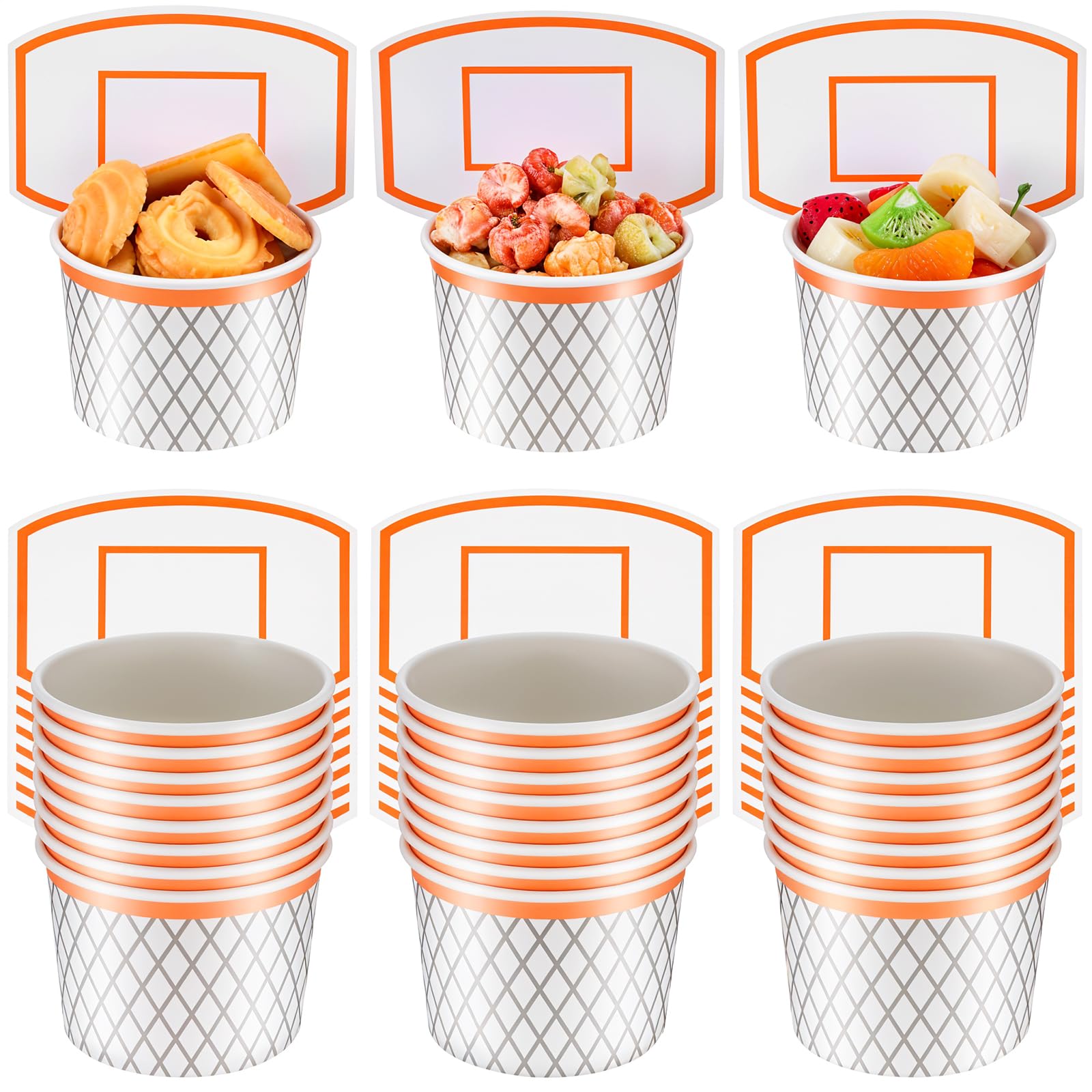 APLZGMG Basketball Hoop Snack Cups, 24 Sets Basketball Hoop Paper Treat Cups Basketball Party Supplies Disposable Treat Food Bowls Kids' Party Paper Cups for Basketball Themed Party Decorations