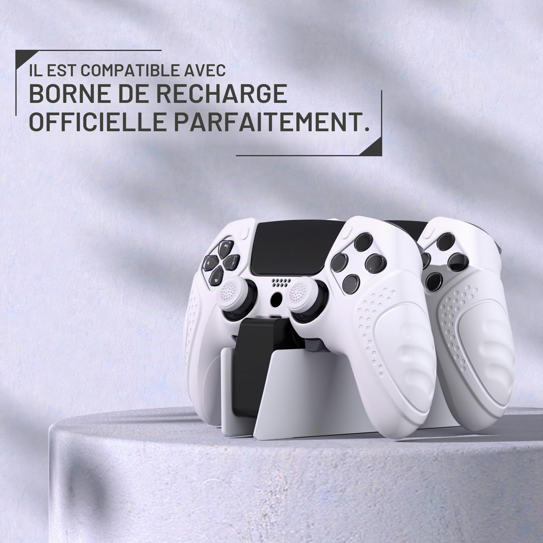 PlayVital Protection Manette pour ps5 Edge Coque Silicone avec Capuchon Joystick,Housse pour ps5 Edge Controller Protège Accessoires-Blanc，Guardian Edition