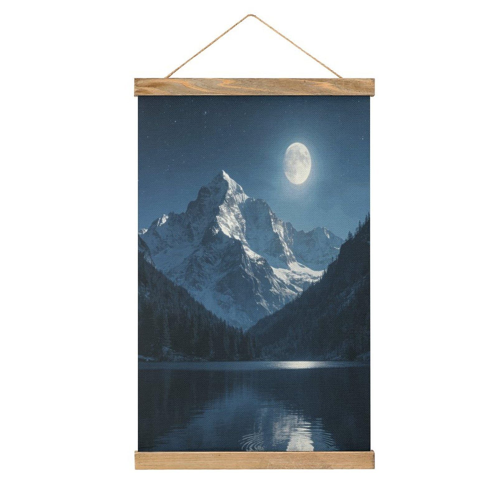 VstaDank Mountain Moonlight Poster with Wooden Frame Hanger Art Painting Wall Decor Poster Wall Hanging Wooden Frame 13x20 Wood Poster Hanger for Photo Picture Art Canvas Print Artwork