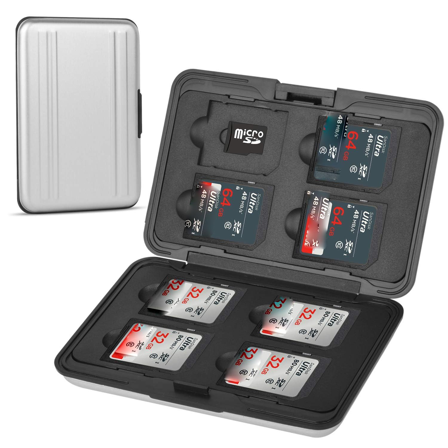 NALACAL Memory Card Storage Case, Aluminum Shock Resistant Carrying Box, 8 Slots for SD SDHC MMC Micro SD TF Cards