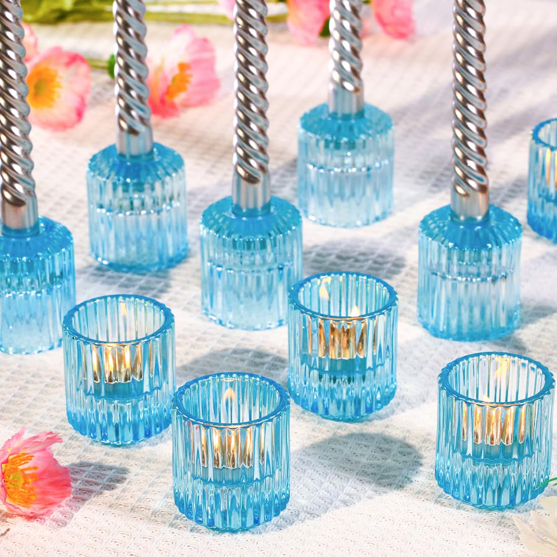 Photo 1 of 12pcs Candlestick Holders, Blue Glass Taper Candle Holders Candle Holders for Taper Candles, Pillar Candle, Tealight, Votive Candle Holders for Centerpiece Table Decorations Blue 12