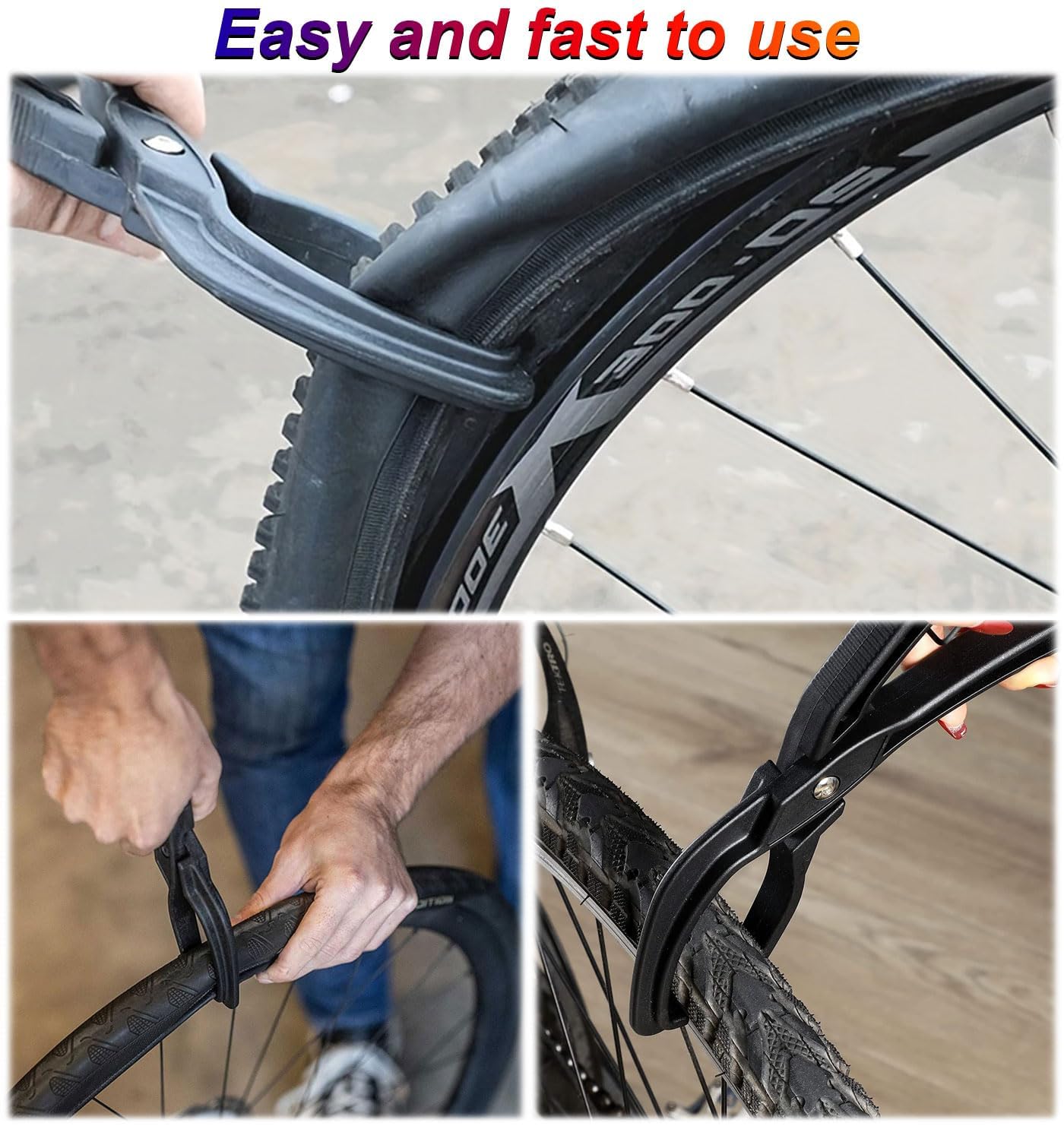 Kit Pince à Pneu Vélo Portable Avec 2 Leviers - Outil Démontage Pneu Velo Robuste Et Léger En Noir
