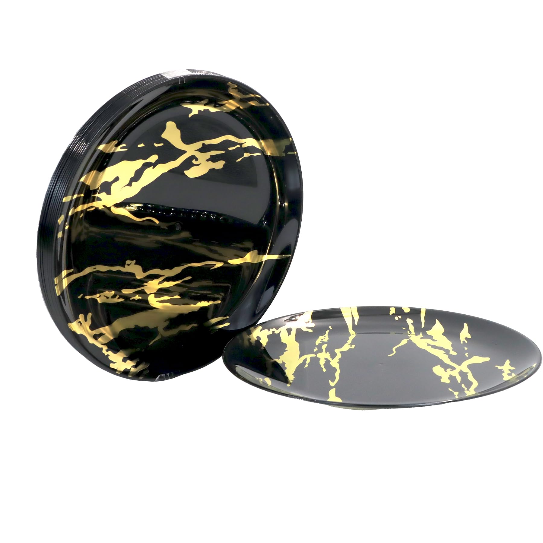 Disposable Plastic Plates Premium Marble Design Fancy Festive Party Set, 10 Pieces (Black With Gold)