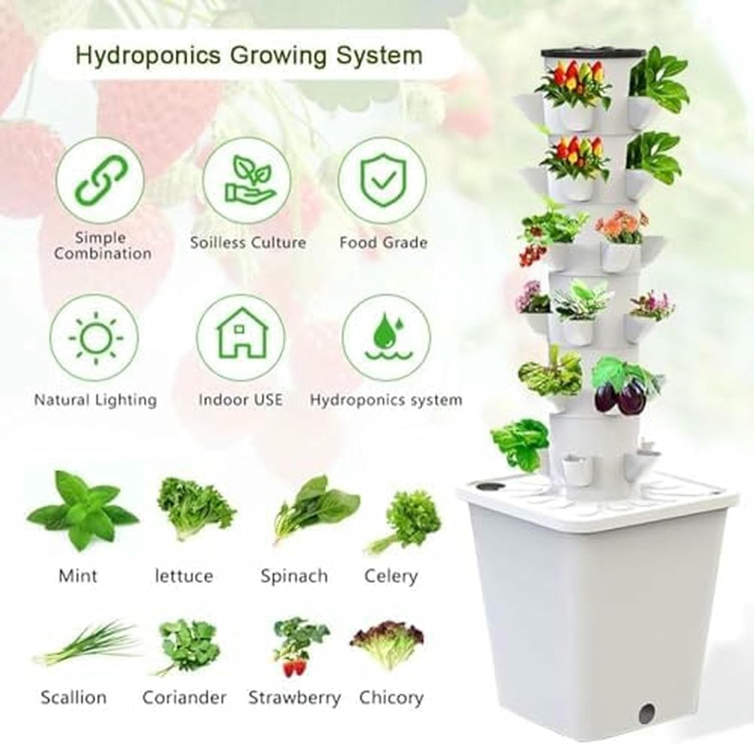Smart Hydroponics Vertical Garden Kit - Multi-Layer Planter for 15-30 Plants with Water Pump &Adapter - Soilless Growing System for Home &Indoor Gardening-