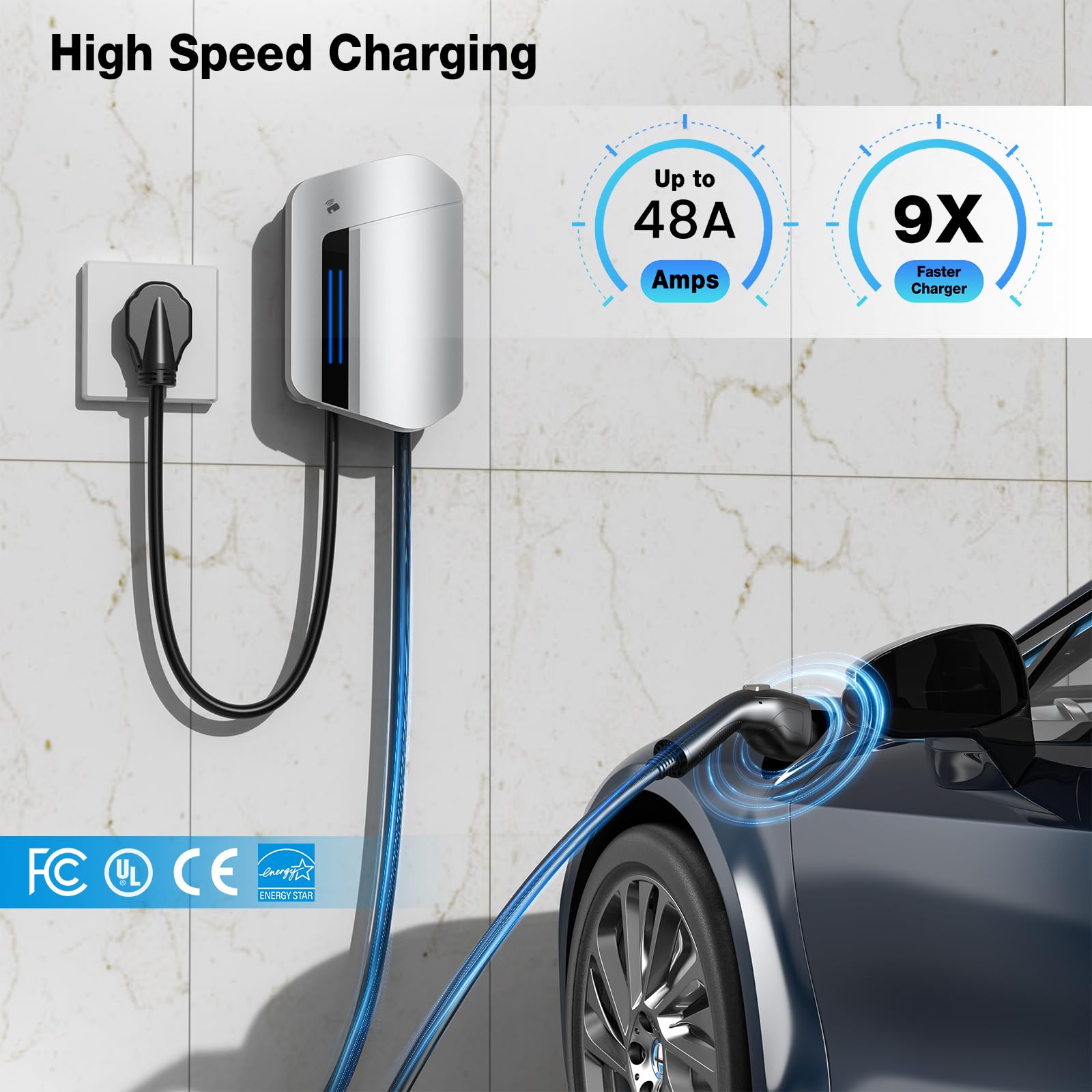 Level 2 Electric Car Charger up to 48A,240V, Indoor/Outdoor J1772